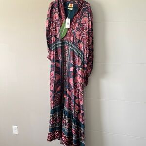 Farm Rio Floral Pink and Teal Maxi Dress